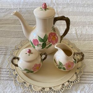 Franciscan Desert Rose made the in England, coffee pot, creamer and sugar,